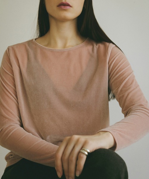 MANOF（マノフ）の「TULLE FLOCKED TOPS（Tシャツ/カットソー・レディース・ブラック/アイボリー/ブラウン/ピンク/ブルー/レッド・FREE）」の6枚目の写真