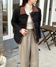 配色襟付き 中綿ジャケット