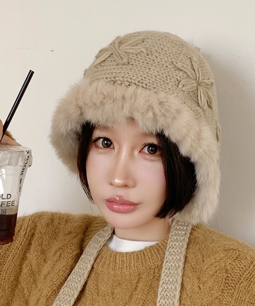 SHEPP（シープ）の「ポンポン付 ファーニット帽（ニットキャップ