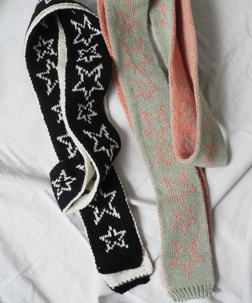 Port（ポート）の「【 antique andico / アンティーク アンディコ 】 バイカラー ジャガード ニット スター スリム マフラー / ストール #_（マフラー・レディース・ブラック/ブラック×レッド/ライトブルー/ブルー・FREE）」の10枚目の写真