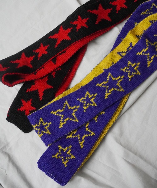 Port（ポート）の「【 antique andico / アンティーク アンディコ 】 バイカラー ジャガード ニット スター スリム マフラー / ストール #_（マフラー・レディース・ブラック/ブラック×レッド/ライトブルー/ブルー・FREE）」の9枚目の写真