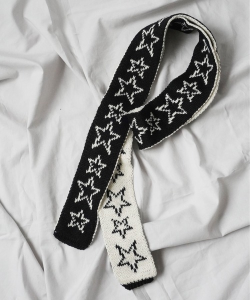 Port（ポート）の「【 antique andico / アンティーク アンディコ 】 バイカラー ジャガード ニット スター スリム マフラー / ストール #_（マフラー・レディース・ブラック/ブラック×レッド/ライトブルー/ブルー・FREE）」の12枚目の写真