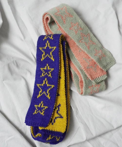 Port（ポート）の「【 antique andico / アンティーク アンディコ 】 バイカラー ジャガード ニット スター スリム マフラー / ストール #_（マフラー・レディース・ブラック/ブラック×レッド/ライトブルー/ブルー・FREE）」の8枚目の写真