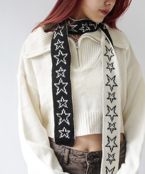 Port（ポート）の「【 antique andico / アンティーク アンディコ 】 バイカラー ジャガード ニット スター スリム マフラー / ストール #_（マフラー・レディース・ブラック/ブラック×レッド/ライトブルー/ブルー・FREE）」の13枚目の写真