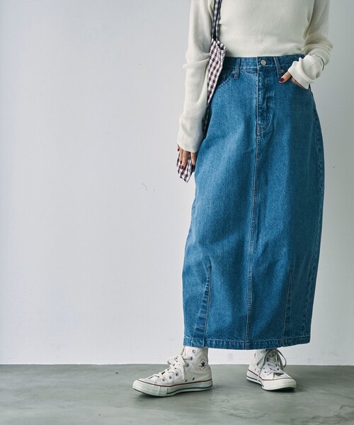 coen（コーエン）の「カーブデニムスカート（デニムスカート・レディース・ダークグレー/コバルトブルー・M/L）」の2枚目の写真