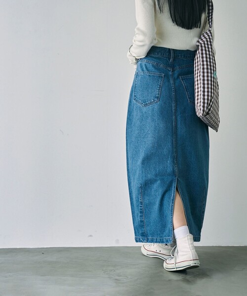 coen（コーエン）の「カーブデニムスカート（デニムスカート・レディース・ダークグレー/コバルトブルー・M/L）」の5枚目の写真