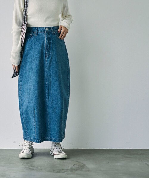 coen（コーエン）の「カーブデニムスカート（デニムスカート・レディース・ダークグレー/コバルトブルー・M/L）」の6枚目の写真