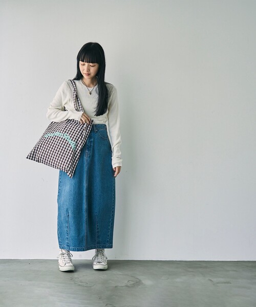 coen（コーエン）の「カーブデニムスカート（デニムスカート・レディース・ダークグレー/コバルトブルー・M/L）」の10枚目の写真