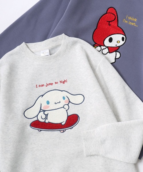 sanrio(サンリオ)の「Sanrio Hello Kitty/サンリオ ハローキティー 裏起毛 サガラ刺繍クルーネックスウェットトレーナー レディース(スウェット・レディース・ブラウン/グリーン/ベージュ/イエロー/ライトパープル/アッシュグレー/グレイッシュブルー/サックスブルー・M/L)」の1枚目の写真