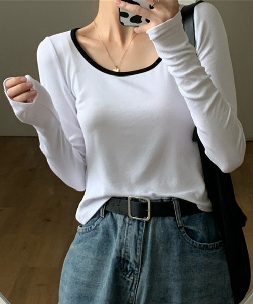 IRADOWL(アイラドール)の「バイカラー無地長袖カットソー(Tシャツ/カットソー・レディース・ブラック/ホワイト/グレー・MEDIUM/LARGE)」の9枚目の写真
