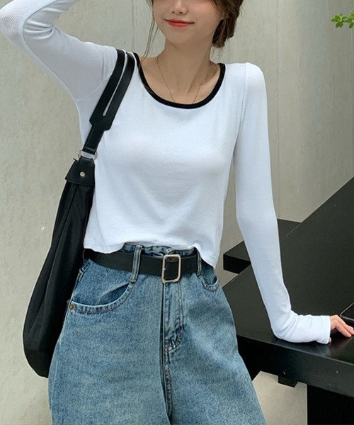 IRADOWL(アイラドール)の「バイカラー無地長袖カットソー(Tシャツ/カットソー・レディース・ブラック/ホワイト/グレー・MEDIUM/LARGE)」の10枚目の写真
