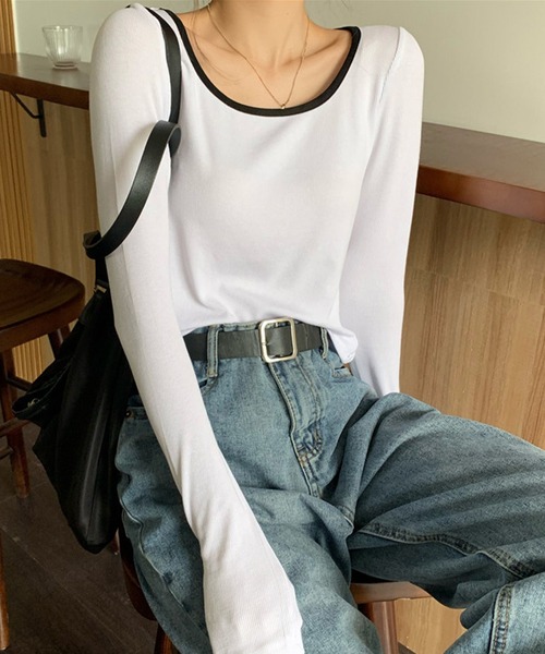 IRADOWL(アイラドール)の「バイカラー無地長袖カットソー(Tシャツ/カットソー・レディース・ブラック/ホワイト/グレー・MEDIUM/LARGE)」の11枚目の写真