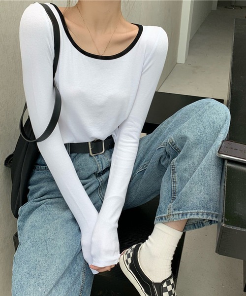 IRADOWL(アイラドール)の「バイカラー無地長袖カットソー(Tシャツ/カットソー・レディース・ブラック/ホワイト/グレー・MEDIUM/LARGE)」の12枚目の写真