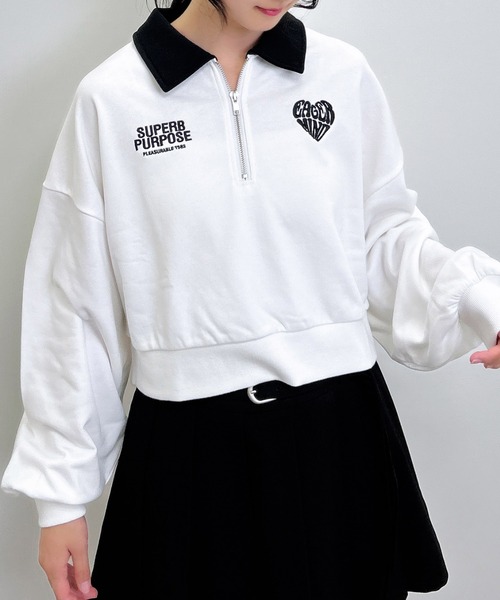 INGNI（イング）の「ハーフZIP襟付ショートスウェットトップス（スウェット・レディース・ブラック/オフホワイト/ブラウン/オートミール・M）」の9枚目の写真