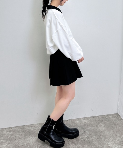 INGNI（イング）の「ハーフZIP襟付ショートスウェットトップス（スウェット・レディース・ブラック/オフホワイト/ブラウン/オートミール・M）」の14枚目の写真