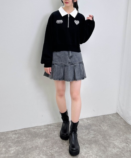 INGNI（イング）の「ハーフZIP襟付ショートスウェットトップス（スウェット・レディース・ブラック/オフホワイト/ブラウン/オートミール・M）」の19枚目の写真