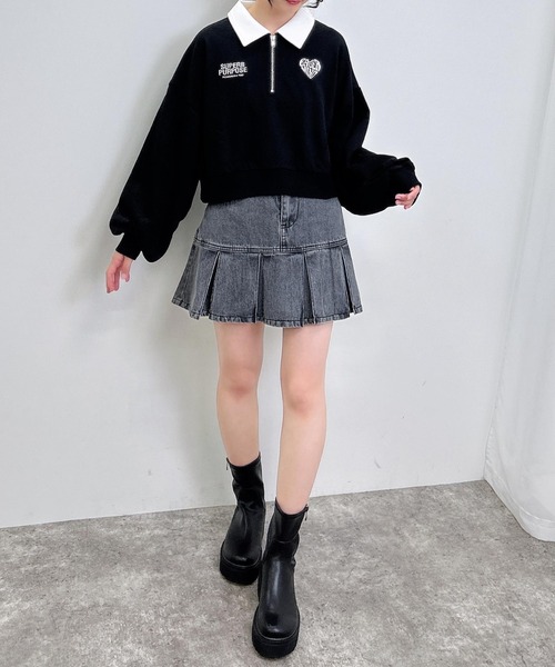 INGNI（イング）の「ハーフZIP襟付ショートスウェットトップス（スウェット・レディース・ブラック/オフホワイト/ブラウン/オートミール・M）」の18枚目の写真