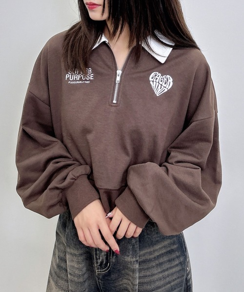 doudou 】【こっち 企画】ハーフジップスウェット ネイビー 今季 DouDou tシャツ 「新色追加」「インフルエンサー OKOCHI企画