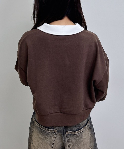 セール】ハーフZIP襟付ショートスウェットトップス（スウェット