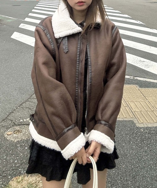 セール】◇フェイクムートンビッグサイズジャケット（ムートンコート