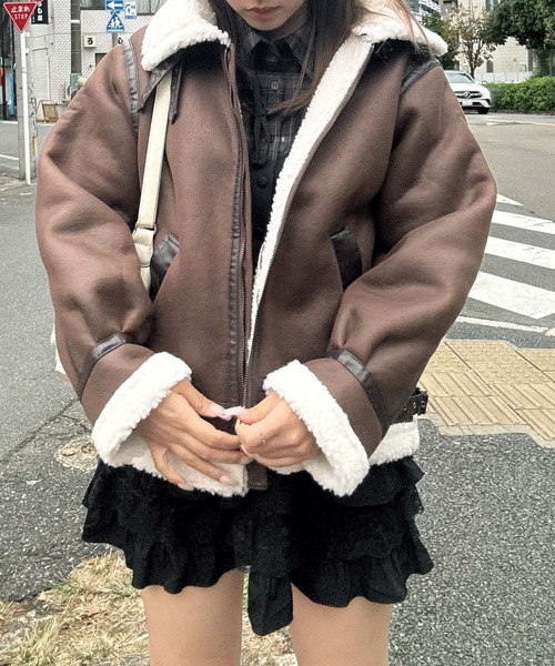 セール】◇フェイクムートンビッグサイズジャケット（ムートンコート