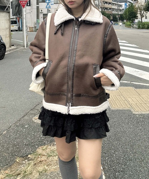 セール】◇フェイクムートンビッグサイズジャケット（ムートンコート