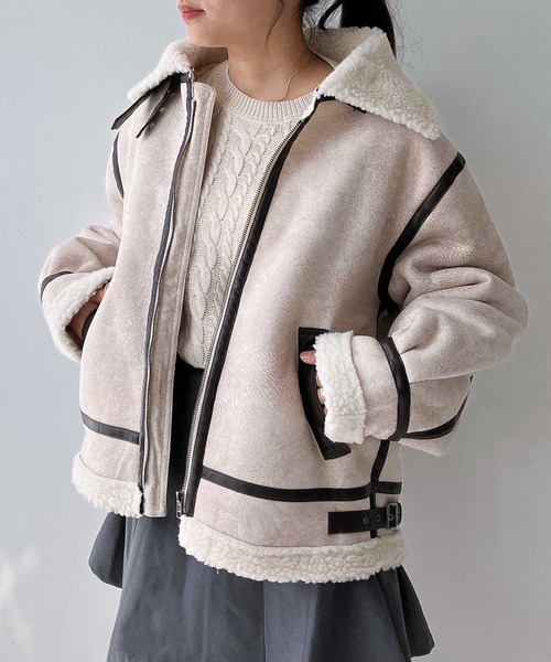 セール】◇フェイクムートンビッグサイズジャケット（ムートンコート