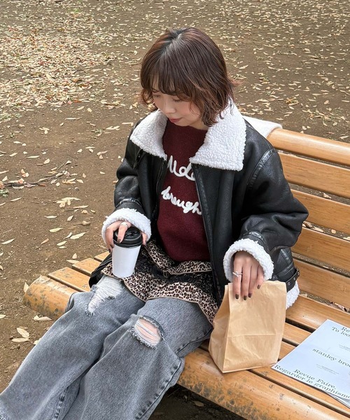 AS KNOW AS plus（アズノゥアズプラス）の「◇フェイクムートンビッグサイズジャケット（ムートンコート・レディース・グレー/ブラック/アイボリー/ブラック系/ブラウン系/アイボリー系/ブラウン・FREE）」の12枚目の写真