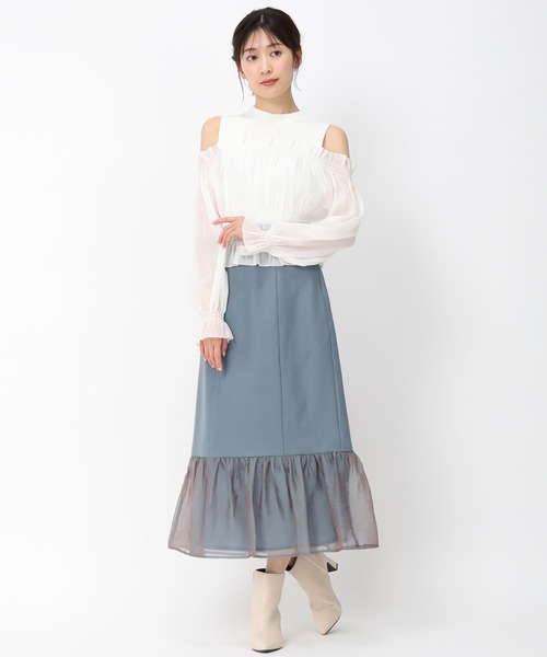 MISCH MASCH（ミッシュマッシュ）の「異素材切替フレアスカート/MM447207（スカート・レディース・ブラック/ベージュ/ブルー・M/S）」の11枚目の写真