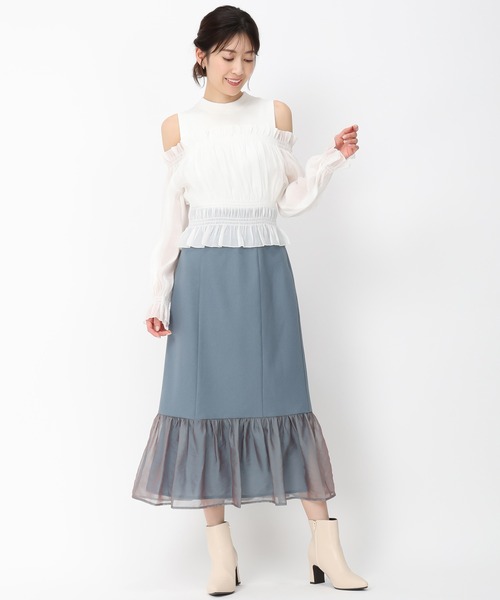 MISCH MASCH（ミッシュマッシュ）の「異素材切替フレアスカート/MM447207（スカート・レディース・ブラック/ベージュ/ブルー・M/S）」の12枚目の写真