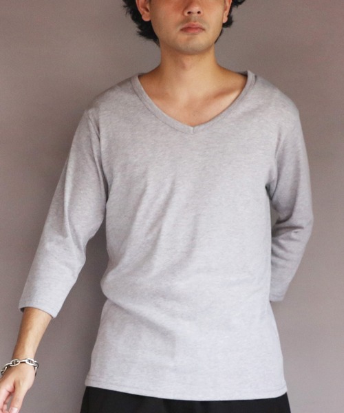 8(eight)(エイト)の「T/CフライスVネック7分袖Tシャツ(Tシャツ/カットソー・メンズ・ネイビー/ホワイト/ブラック/グレー/チャコールグレー・MEDIUM/X-LARGE/LARGE)」の4枚目の写真