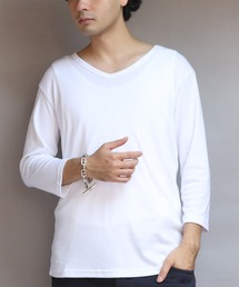 T/CフライスVネック7分袖Tシャツ