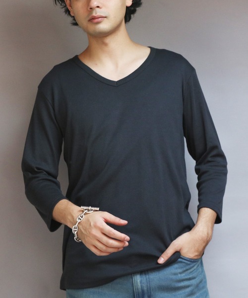 8(eight)(エイト)の「T/CフライスVネック7分袖Tシャツ(Tシャツ/カットソー・メンズ・ネイビー/ホワイト/ブラック/グレー/チャコールグレー・MEDIUM/X-LARGE/LARGE)」の3枚目の写真