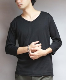 T/CフライスVネック7分袖Tシャツ