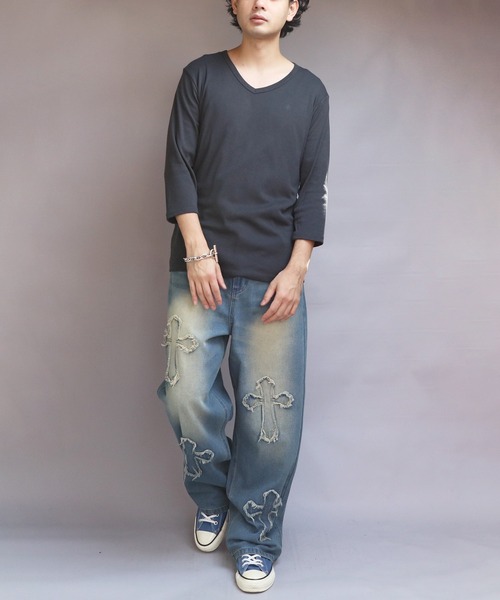 8(eight)(エイト)の「T/CフライスVネック7分袖Tシャツ(Tシャツ/カットソー・メンズ・ネイビー/ホワイト/ブラック/グレー/チャコールグレー・MEDIUM/X-LARGE/LARGE)」の10枚目の写真
