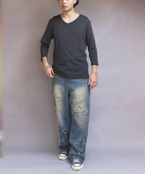 8(eight)(エイト)の「T/CフライスVネック7分袖Tシャツ(Tシャツ/カットソー・メンズ・ネイビー/ホワイト/ブラック/グレー/チャコールグレー・MEDIUM/X-LARGE/LARGE)」の11枚目の写真