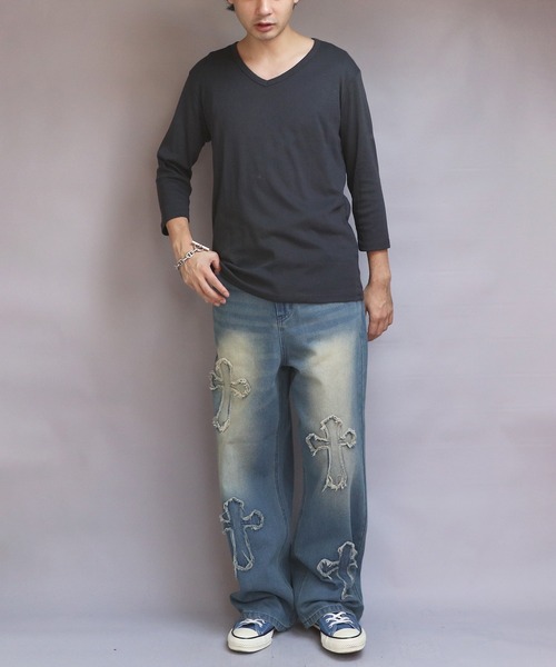 8(eight)(エイト)の「T/CフライスVネック7分袖Tシャツ(Tシャツ/カットソー・メンズ・ネイビー/ホワイト/ブラック/グレー/チャコールグレー・MEDIUM/X-LARGE/LARGE)」の12枚目の写真