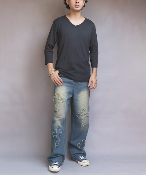 8(eight)(エイト)の「T/CフライスVネック7分袖Tシャツ(Tシャツ/カットソー・メンズ・ネイビー/ホワイト/ブラック/グレー/チャコールグレー・MEDIUM/X-LARGE/LARGE)」の13枚目の写真