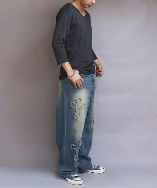 8(eight)(エイト)の「T/CフライスVネック7分袖Tシャツ(Tシャツ/カットソー・メンズ・ネイビー/ホワイト/ブラック/グレー/チャコールグレー・MEDIUM/X-LARGE/LARGE)」の16枚目の写真