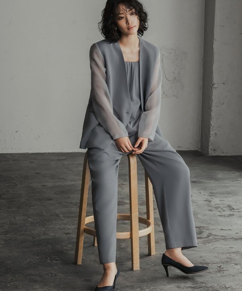 セール】シアースリーブジャケット・オールインワン セットアップ