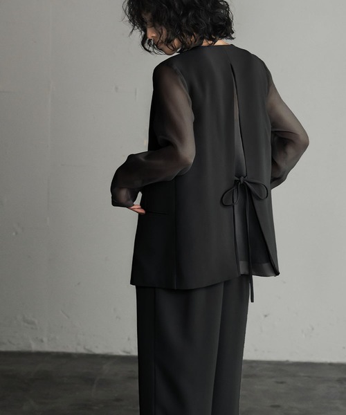 Flolia（フロリア）の「シアースリーブジャケット・オールインワン セットアップ パンツドレス パーティードレス 結婚式 お呼ばれ オケージョン ビジネス 七五三 二次会 成人式 同窓会 謝恩会 フォーマル セレモニー 卒業式 卒園式 入学式 入園式 ママスーツ【洗える】（パンツドレス・レディース・グレー/ブラック・S/M/L/2L）」の11枚目の写真