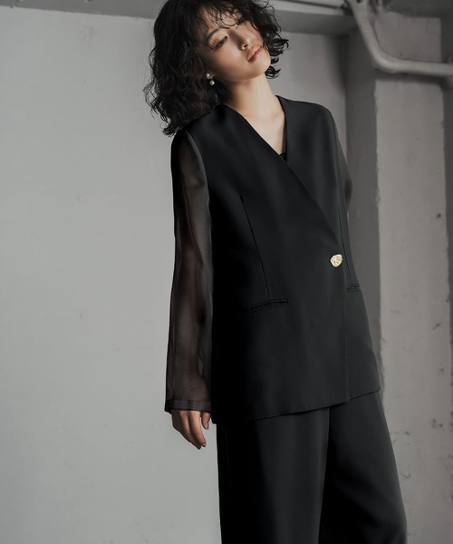 シアースリーブジャケット・オールインワン セットアップ パンツドレス