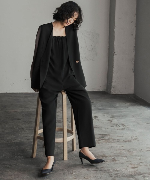 Flolia（フロリア）の「シアースリーブジャケット・オールインワン セットアップ パンツドレス パーティードレス 結婚式 お呼ばれ オケージョン ビジネス 七五三 二次会 成人式 同窓会 謝恩会 フォーマル セレモニー 卒業式 卒園式 入学式 入園式 ママスーツ【洗える】（パンツドレス・レディース・グレー/ブラック・S/M/L/2L）」の14枚目の写真