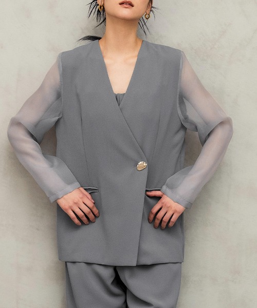 Flolia フロリア シアースリーブジャケット・オールインワンパンツ2点セット F03516EW000358_thumb.jpg