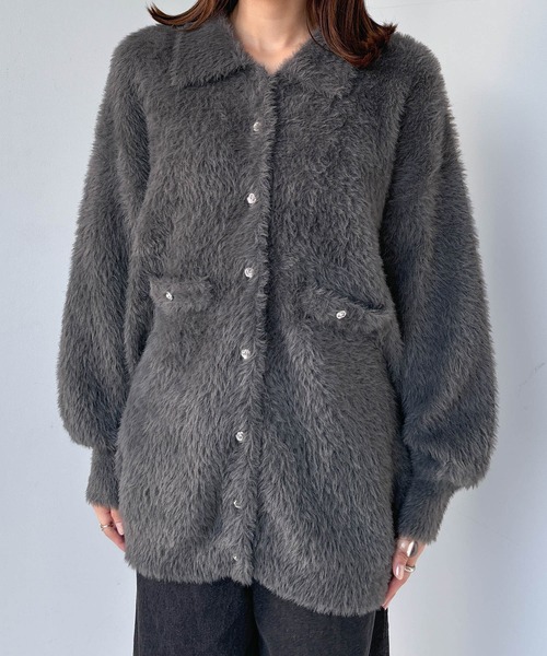 グレー ジッパー付き ポロミニワンピース セール】シャギーポロニットミニワンピース 249390（ワンピース