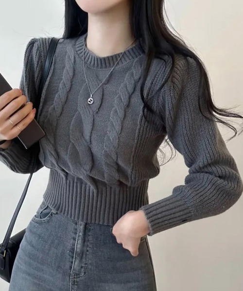 Girly Doll(ガーリードール)の「クルーネックケーブルニット(ニット/セーター・レディース・ホワイト/モカ/グレー/ブラック・FREE)」の18枚目の写真