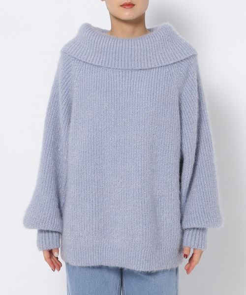 mysty woman（ミスティウーマン）の「ラメシャギーオフショルプルオーバー　291389（ニット/セーター・レディース・オフホワイト/ブラック/グレイッシュベージュ/ライトブルー・FREE）」の6枚目の写真