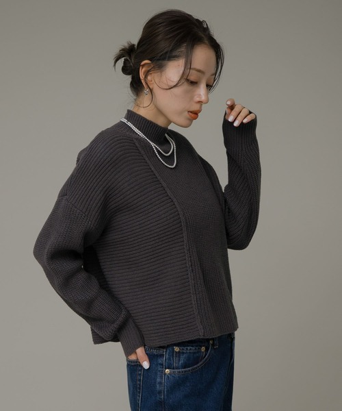 セール】『洗濯可』畦切替えニットプルオーバー（ニット