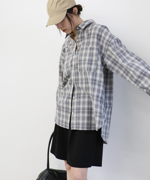 select MOCA(セレクトモカ)の「フロントポケットチェックシャツ(シャツ/ブラウス・レディース・グレー/ブルー/ブラック・FREE)」の6枚目の写真