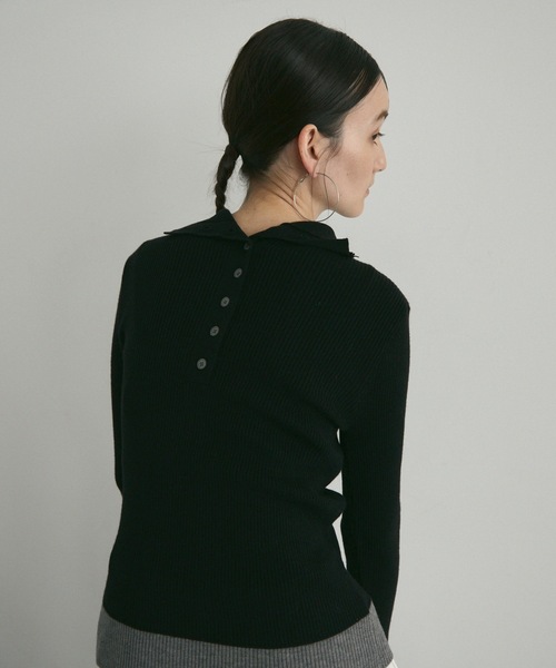 STONE  スナイデルニット ボタン ハイネック ブラック L Front button high neck color knit / フロントボタンハイネック配色